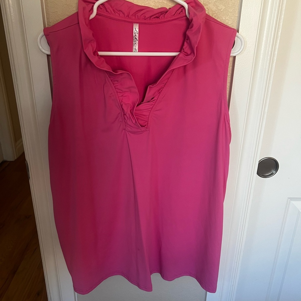 Lulu-B Fuchsia Ruffle Neck Tank Top
